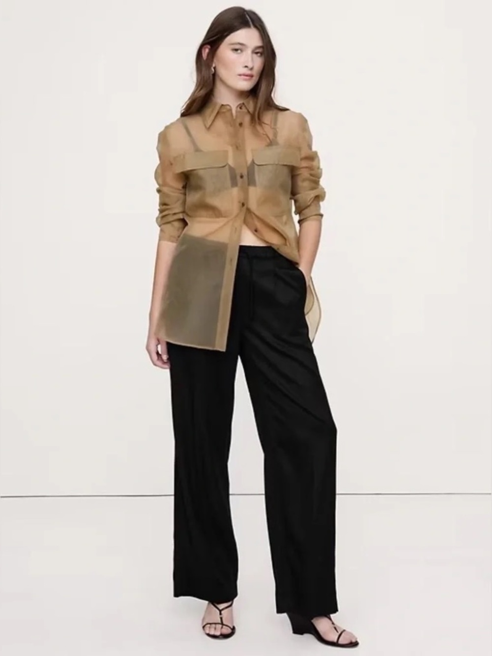 NWOT Banana Republic High Rise Wide Leg Drapery Tercel Pull On Pant / Black